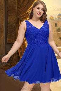 Annalise A-line V-Neck Knee-Length Chiffon Lace Homecoming Dress XXCP0020589