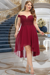 Alena A-line Off the Shoulder Asymmetrical Chiffon Homecoming Dress With Beading XXCP0020582