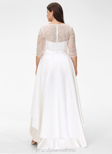A-Line Lace Dress Asymmetrical Scoop Satin Angelique Wedding Dresses Wedding