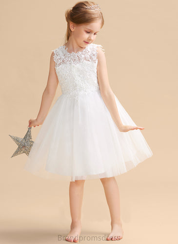 - Girl Flower Girl Dresses With Knee-length Hole Sleeveless Flower Neck Dress Back A-Line/Princess Lois Scoop Satin/Tulle/Lace