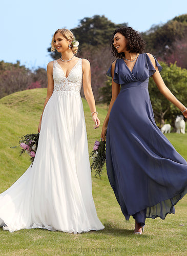 Lace Dress Court Train Chiffon Sequins Wedding Dresses Courtney Wedding With A-Line V-neck Beading