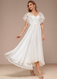 Liliana Dress Lace Wedding Dresses Ruffle Tulle V-neck A-Line With Wedding Asymmetrical