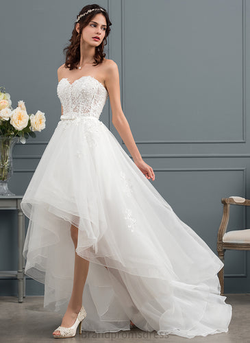 Wedding A-Line Dress Amina Wedding Dresses Satin With Sequins Asymmetrical Sweetheart Beading Lace Tulle Bow(s)