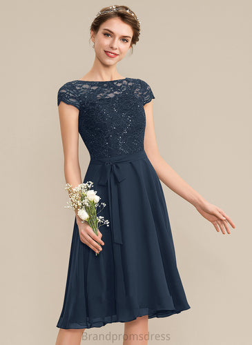 Chiffon Yasmin With Neck Bow(s) A-Line Lace Homecoming Dresses Dress Homecoming Knee-Length Scoop