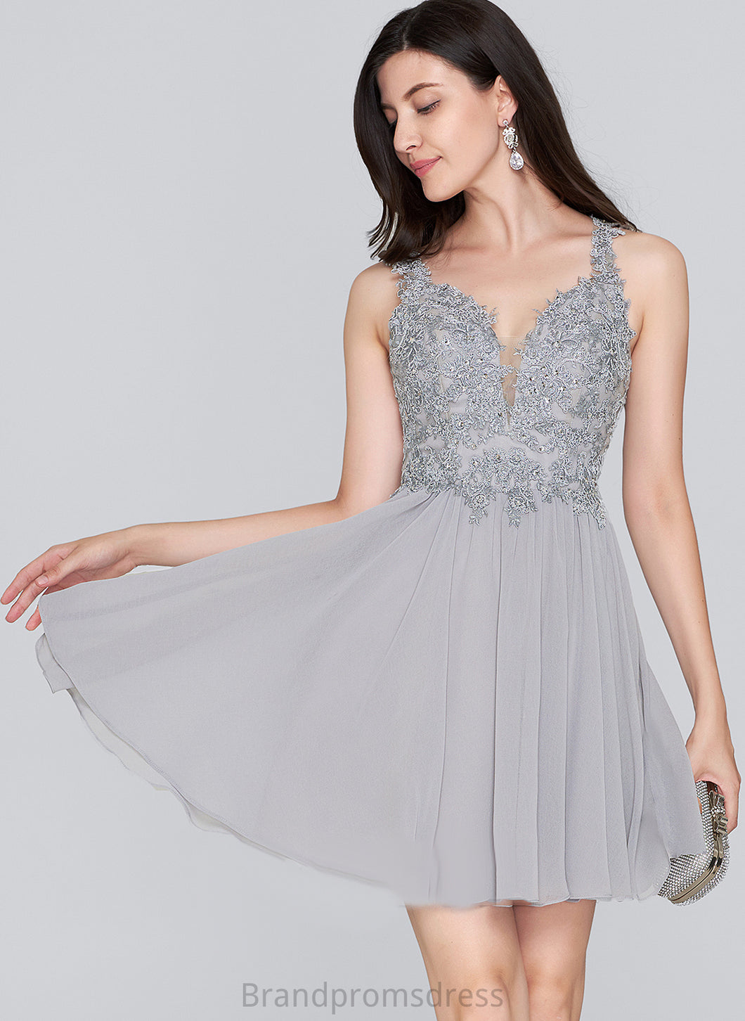A-Line Dress Lace Sequins Homecoming Chiffon Brynlee Beading Sweetheart Short/Mini Homecoming Dresses With