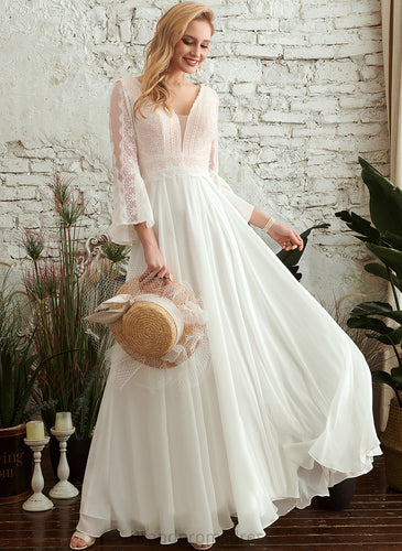 A-Line Wedding Dresses Camryn Wedding V-neck Lace Floor-Length Chiffon Dress