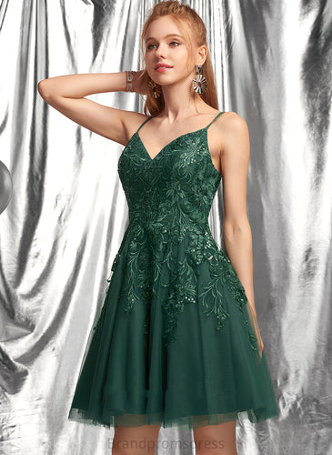 Homecoming Short/Mini A-Line Homecoming Dresses Carmen Dress With Lace V-neck Tulle