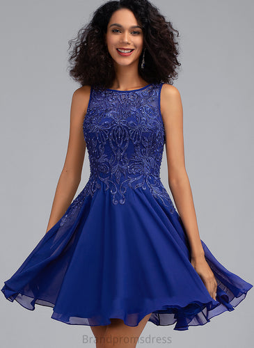 Short/Mini A-Line Homecoming Elle Scoop With Chiffon Beading Lace Dress Neck Homecoming Dresses
