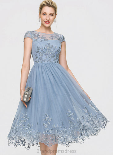 Lace Homecoming A-Line Knee-Length Dress Mimi Sequins Scoop With Tulle Neck Homecoming Dresses