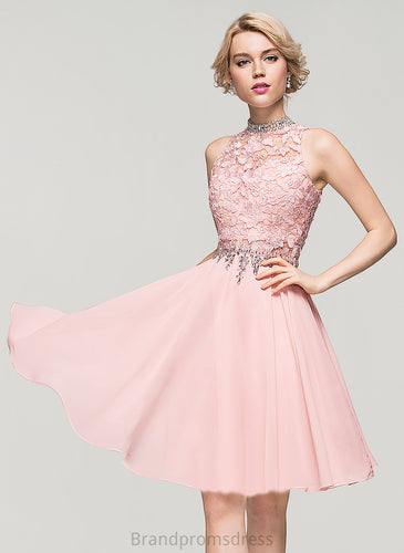 Dress Knee-Length Homecoming Dresses Sequins Homecoming Maleah High Chiffon With A-Line Lace Neck Beading