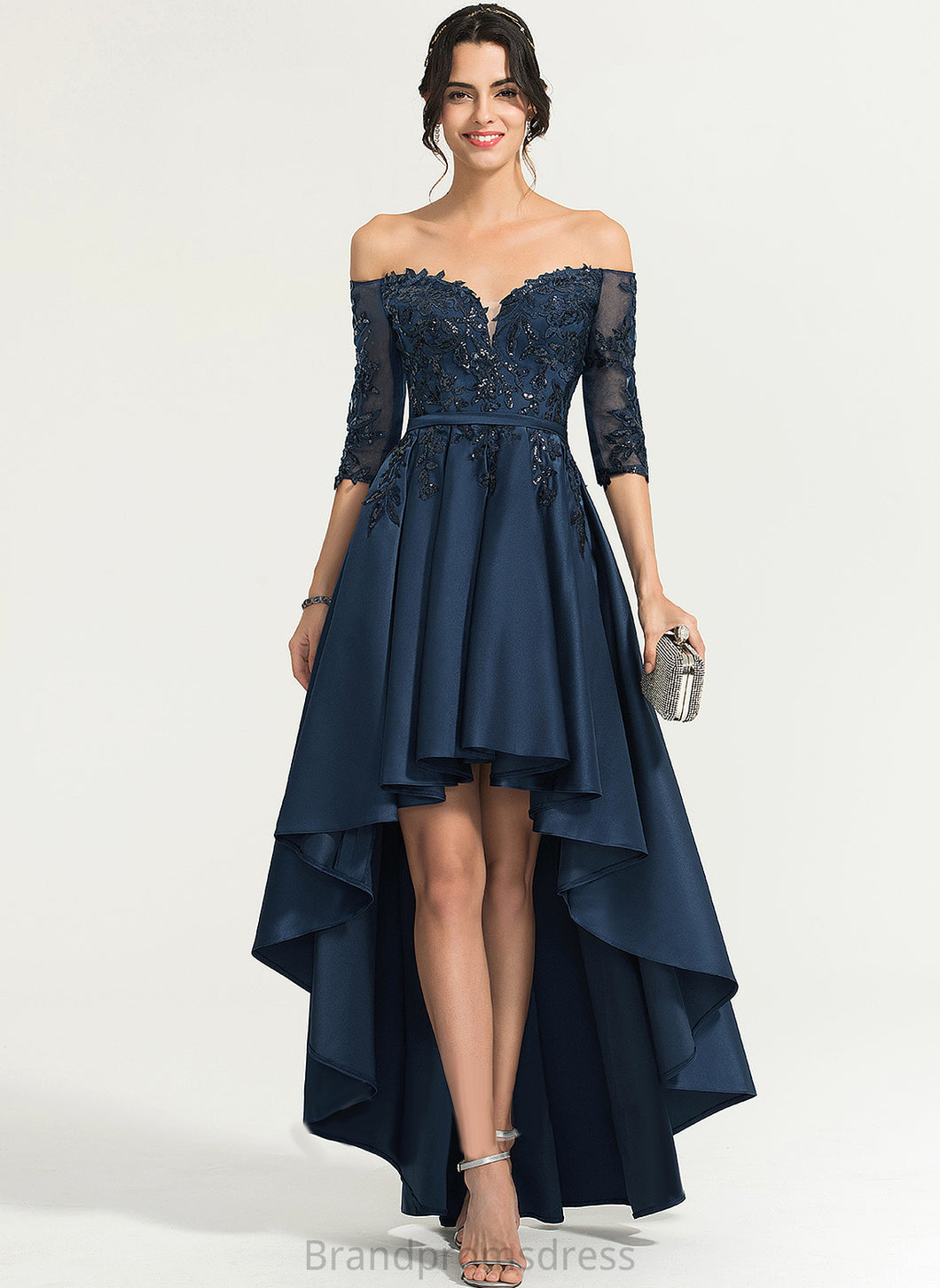 Homecoming Satin Asymmetrical Homecoming Dresses Dress Izabella A-Line With Off-the-Shoulder Lace