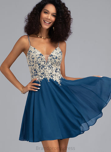 Chiffon Short/Mini A-Line Dress Homecoming V-neck Homecoming Dresses Beading Stacy With Lace