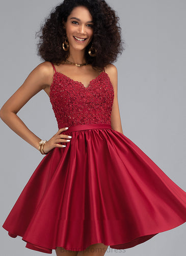 Lace Beading Homecoming V-neck Homecoming Dresses With Satin Dress Izabelle Short/Mini A-Line