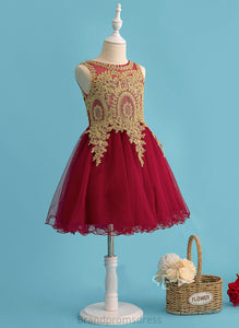 Flower Lace With - Neck Tulle Dress Shirley Girl Knee-length A-Line Flower Girl Dresses Scoop Sleeveless