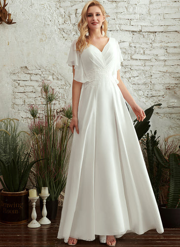 Lace Aurora With Front Wedding Dresses Floor-Length Dress Chiffon V-neck A-Line Wedding Split