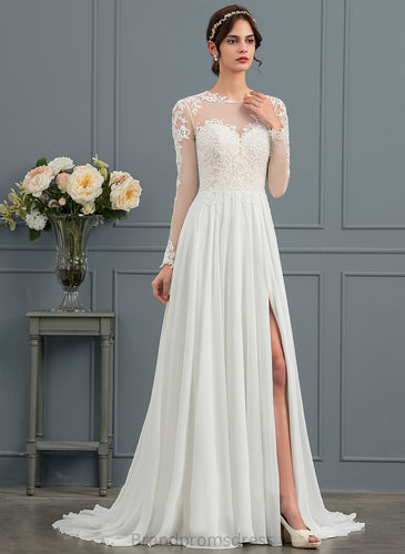 Norah Split Tulle With Chiffon Wedding Lace Train Front Wedding Dresses A-Line Dress Appliques Illusion Sweep