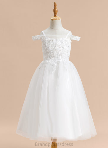 - With Sleeveless Flower Girl Dresses Tulle Girl Isis Off-the-Shoulder Tea-length Dress Flower Lace A-Line