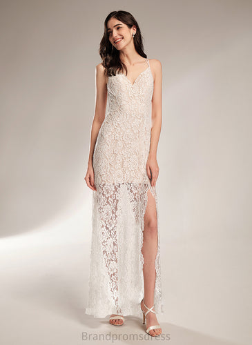 V-neck Janessa Dress Floor-Length Lace Split Sheath/Column With Front Wedding Dresses Wedding