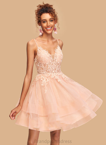 Lace Short/Mini Abbigail Tulle V-neck Homecoming With A-Line Dress Homecoming Dresses