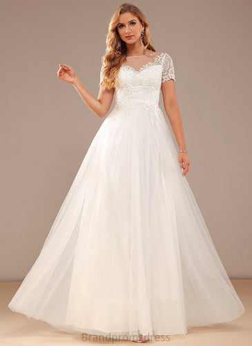 Tulle Lace Wedding Dresses With Scoop Floor-Length A-Line Lace Kimberly Wedding Neck Dress