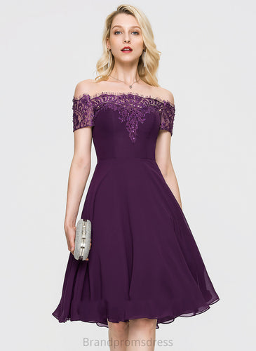 Knee-Length Beading Dress Homecoming Dresses With Off-the-Shoulder Homecoming A-Line Chiffon Lace Eve