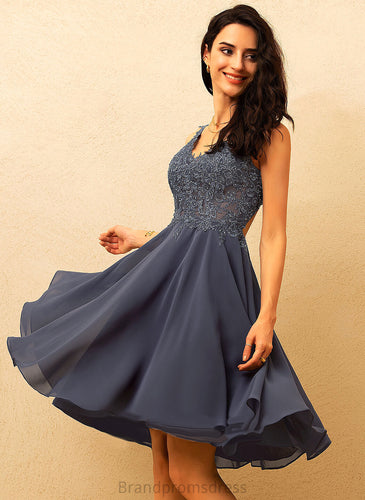 Knee-Length A-Line With Homecoming Dresses Dress V-neck Lace Chiffon Jayda Beading Homecoming