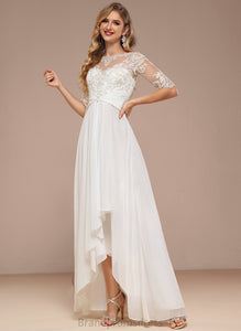 Wedding Adalyn Neck A-Line Chiffon Asymmetrical Dress Wedding Dresses Lace Boat