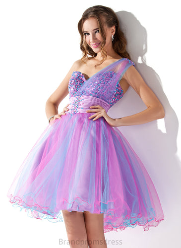 Short/Mini Homecoming Dresses Tulle Dress Beading With Sequins Ruffle One-Shoulder Homecoming Savanah A-Line