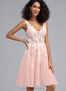 Homecoming Dress Sequins Lace Skylar Tulle With A-Line Knee-Length Beading V-neck Homecoming Dresses
