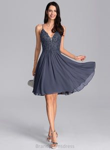 Homecoming V-neck Knee-Length Dress Ashlyn A-Line Lace Beading Chiffon Homecoming Dresses With