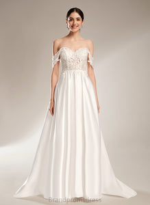Lace Wedding Dresses Satin Train Ball-Gown/Princess Wedding Chapel Amira Sequins With Dress Sweetheart