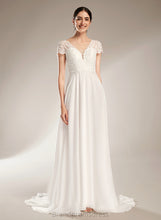 Load image into Gallery viewer, Dress V-neck Lace Bow(s) Court A-Line Wedding Dresses Train Wedding With Mina Chiffon