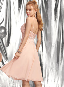 Marie Knee-Length Dress Neck With Chiffon A-Line Scoop Homecoming Lace Homecoming Dresses Beading
