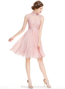 Dress Knee-Length Homecoming Homecoming Dresses Carolyn A-Line Lace Neck High Beading Chiffon With
