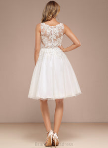 With Neck A-Line Sequins Jada Knee-Length Wedding Tulle Boat Wedding Dresses Lace Dress