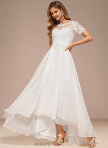 Lace Wedding Jazmine Neck Dress Asymmetrical Boat Wedding Dresses Chiffon A-Line