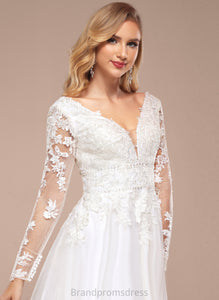 Sequins V-neck Lace Kenna Beading Tulle A-Line Floor-Length Dress Wedding Dresses With Wedding