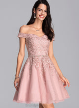 Load image into Gallery viewer, With Naima Homecoming Dresses A-Line Tulle Lace Short/Mini Homecoming Off-the-Shoulder Dress Beading