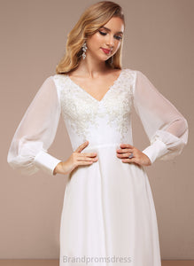 Wedding Dresses V-neck A-Line Lace Floor-Length Sequins Chiffon Wedding Dress With Sue