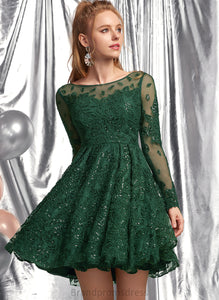 Neck With Lace Sequins A-Line Dress Lace Short/Mini Homecoming Homecoming Dresses Scoop Natalia