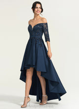Load image into Gallery viewer, Homecoming Satin Asymmetrical Homecoming Dresses Dress Izabella A-Line With Off-the-Shoulder Lace