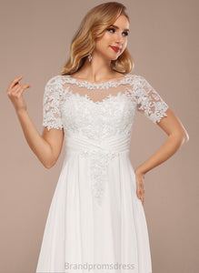 Lace Wedding Jazmine Neck Dress Asymmetrical Boat Wedding Dresses Chiffon A-Line