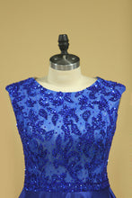 Load image into Gallery viewer, 2024 Plus Size A Line Prom Dresses Scoop Dark Royal Blue Satin Cap Sleeves Floor-Length