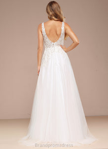 Train Lace Dress Wedding Dresses Sweep Sequins Tulle With Greta A-Line V-neck Wedding