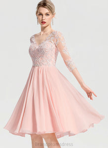 Lace A-Line Beading Wedding Dresses With Chiffon Wedding Dress Jaylynn V-neck Knee-Length