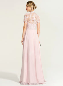 High Prom Dresses A-Line Bria Chiffon Lace Neck Floor-Length Illusion
