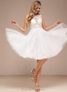 With Neck A-Line Sequins Jada Knee-Length Wedding Tulle Boat Wedding Dresses Lace Dress