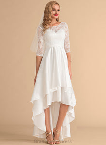 A-Line Lace Dress Asymmetrical Scoop Satin Angelique Wedding Dresses Wedding