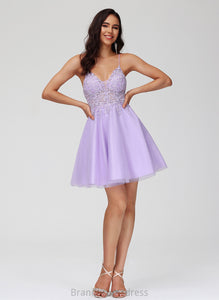 V-neck Tulle Homecoming Dresses Emerson Lace Beading A-Line With Homecoming Short/Mini Dress