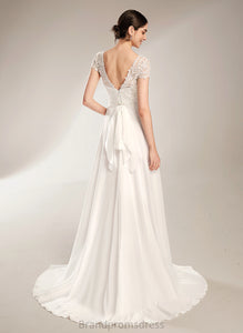 Dress V-neck Lace Bow(s) Court A-Line Wedding Dresses Train Wedding With Mina Chiffon